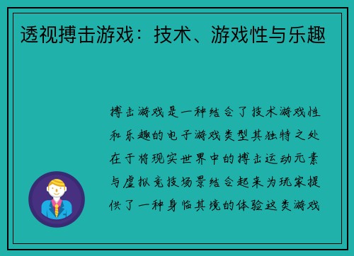 透视搏击游戏：技术、游戏性与乐趣